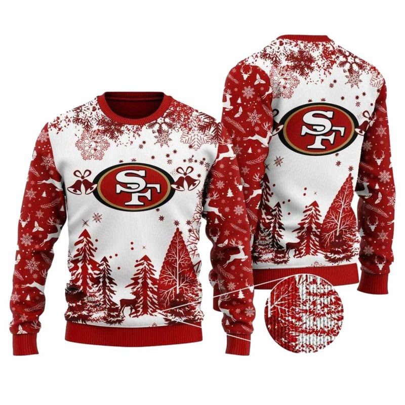 San Francisco 49Ers Christmas Tree Chistmas White And Red Ugly Sweater 1
