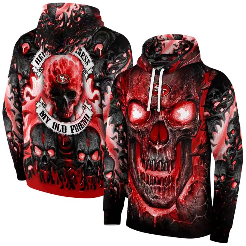 San Francisco 49Ers Demonic Skull Red Black Aop Hoodie 1