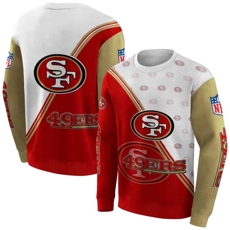 San Francisco 49Ers Diagonal Stripe Red White Aop Sweatshirt 1