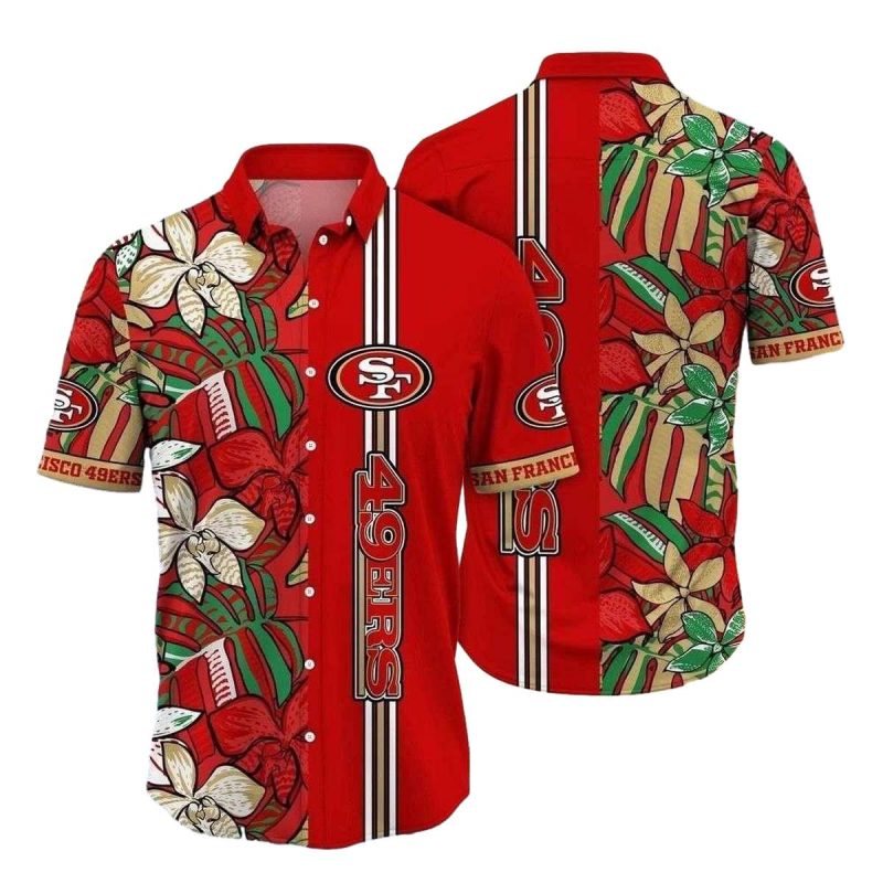 San Francisco 49Ers Floral Elegance Striped Hawaiian Shirt 1