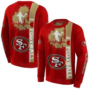 San Francisco 49ers Football Heartbeat Red AOP Sweatshirt