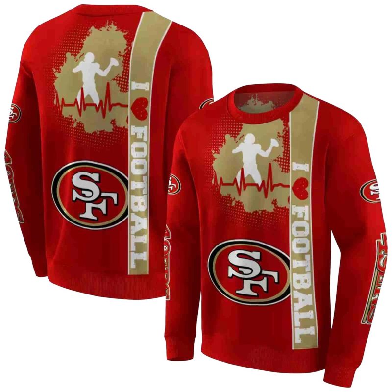 San Francisco 49Ers Football Heartbeat Red Aop Sweatshirt 1
