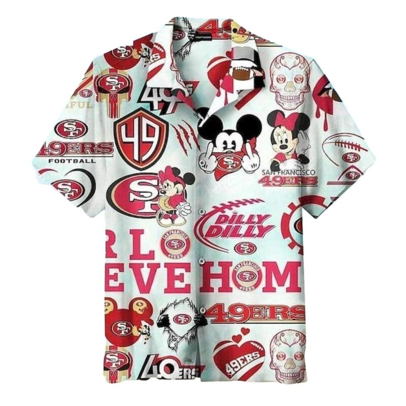 San Francisco 49Ers Funny Mickey And Skull Hawaiian Shirt 1