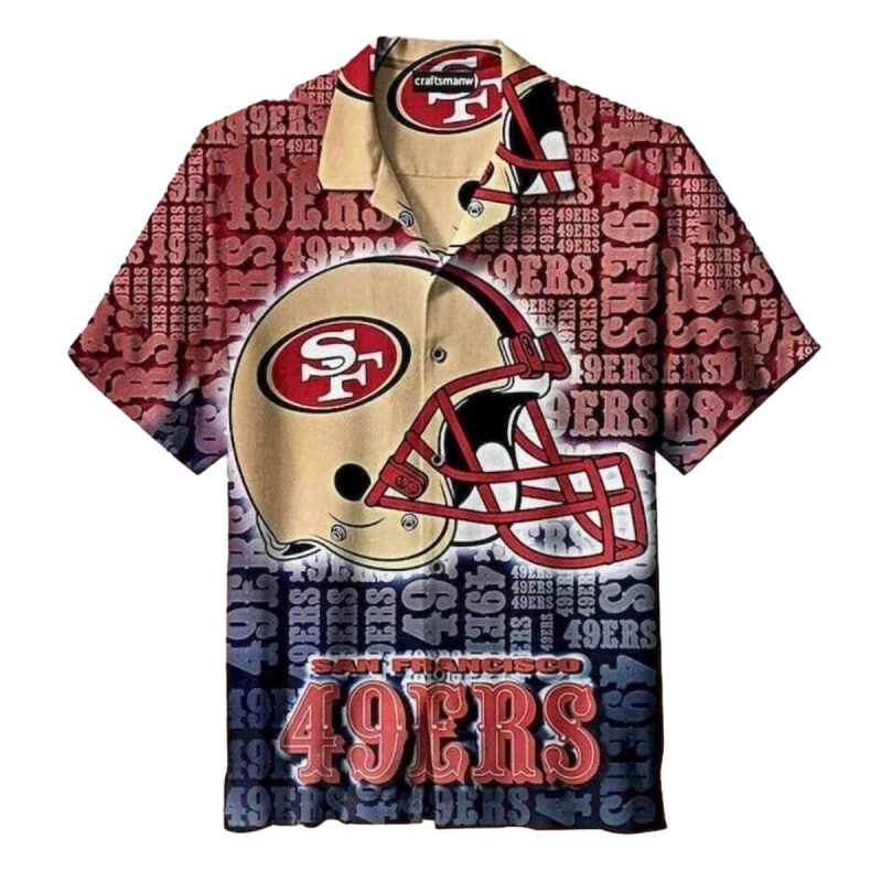 San Francisco 49Ers Gold And Red Helmet 49Ers Pattern Hawaiian Shirt 1