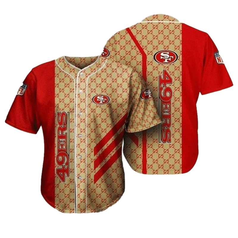 San Francisco 49Ers Golden Red Stripes Baseball Jersey 1