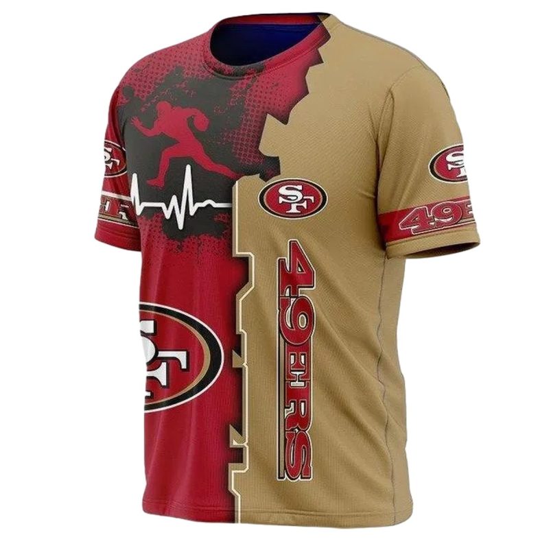 San Francisco 49Ers Graphic Heart Ecg Line Aop T Shirt 1