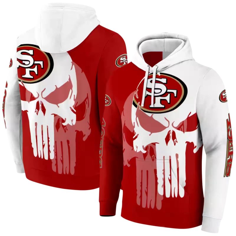 San Francisco 49Ers Graphic Punisher Red White Aop Hoodie 1