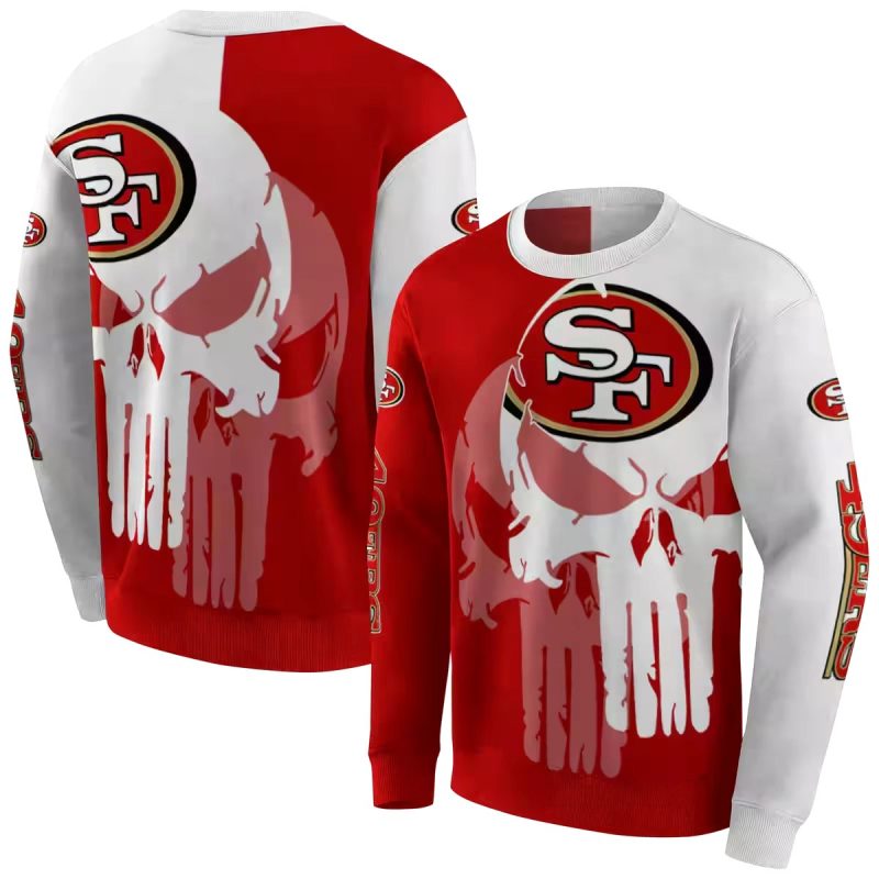 San Francisco 49Ers Graphic Punisher Red White Aop Sweatshirt 1
