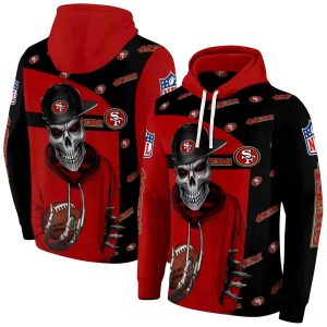 San Francisco 49ers Grim Vibe Hat Skull Red Black AOP Hoodie