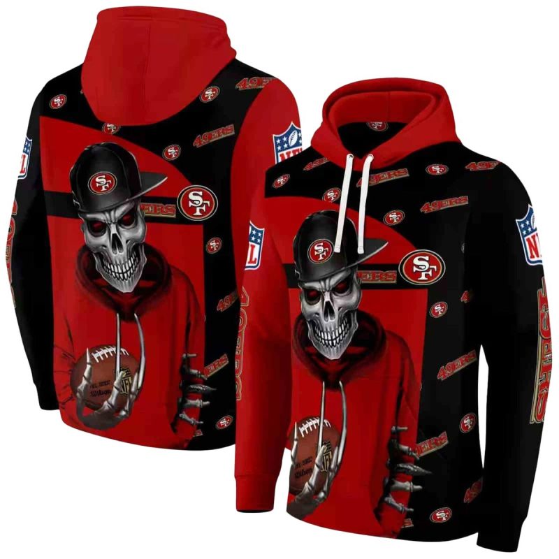 San Francisco 49Ers Grim Vibe Hat Skull Red Black Aop Hoodie 1
