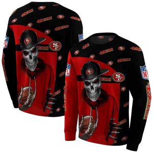San Francisco 49ers Grim Vibe Hat Skull Red Black AOP Sweatshirt