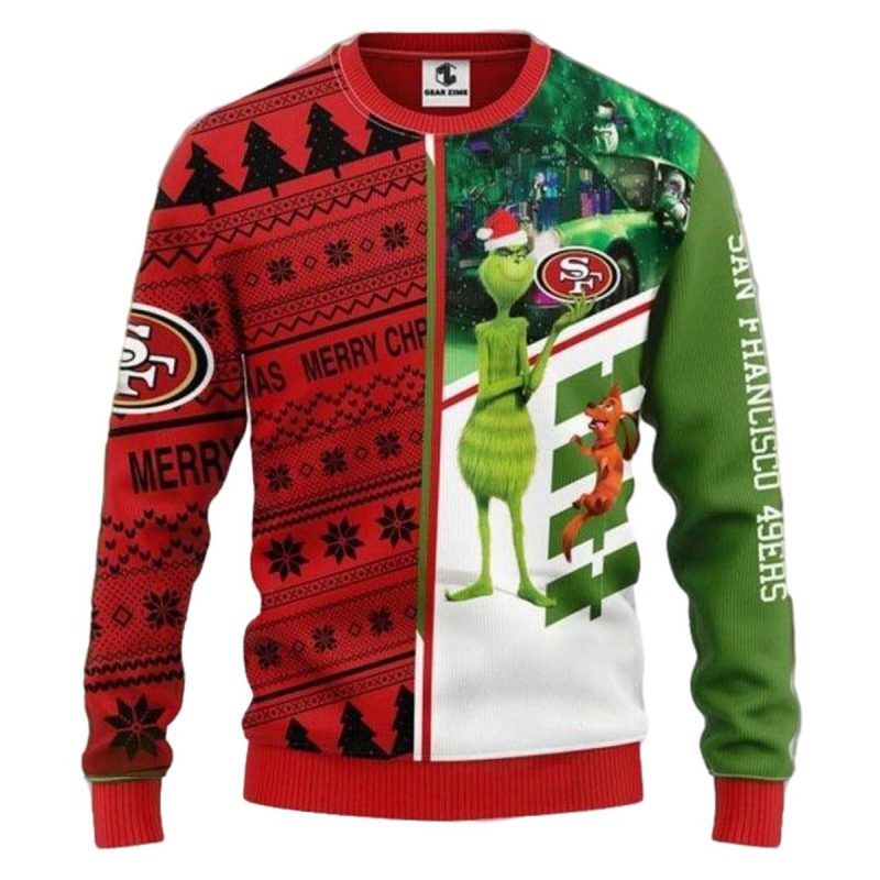 San Francisco 49Ers Grinch And Scooby Doo Funny Christmas Gift Ugly Sweater 1