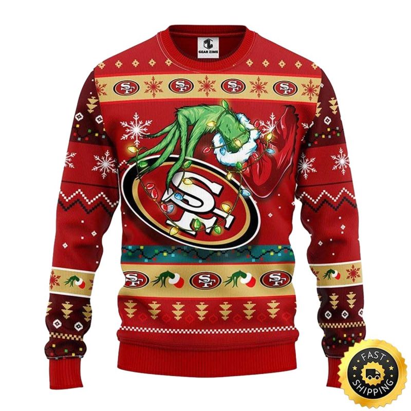 San Francisco 49Ers Grinch Hand Christmas Ugly Sweater 1
