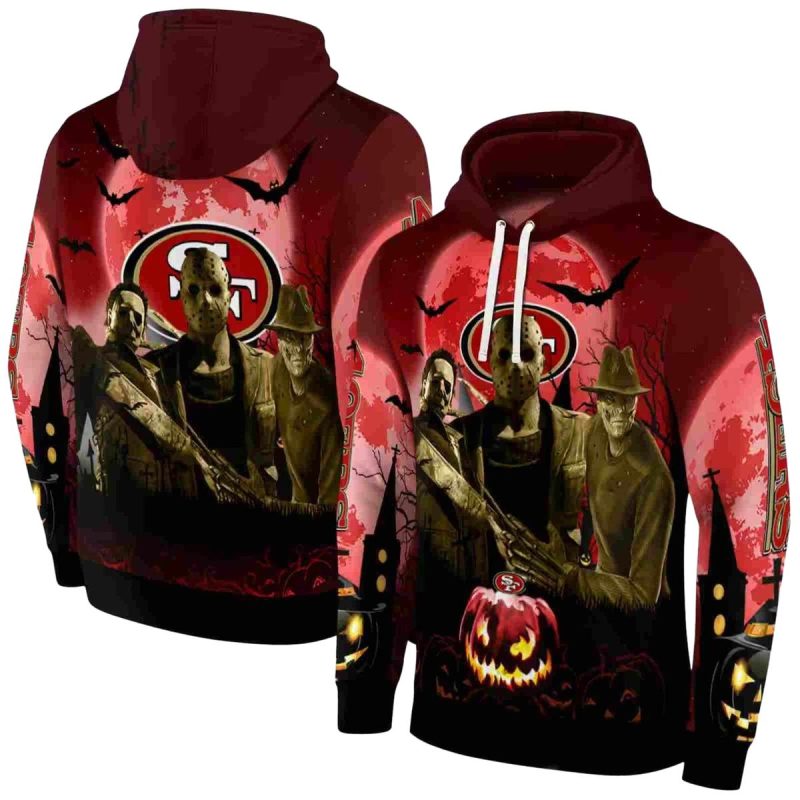 San Francisco 49Ers Halloween Vibes Red Black Aop Hoodie 1