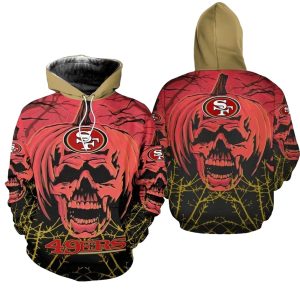 San Francisco 49ers Halloween pumpkin skull AOP Hoodie