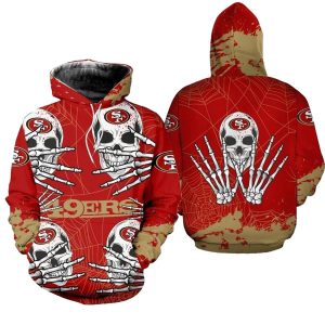 San Francisco 49ers Hand skull for Halloween graphic AOP Hoodie