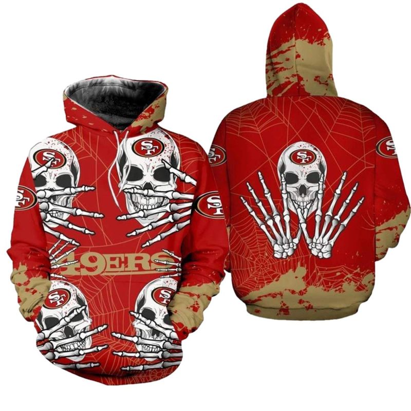 San Francisco 49Ers Hand Skull For Halloween Graphic Aop Hoodie 1