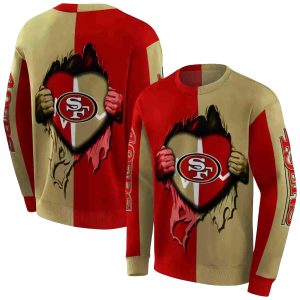 San Francisco 49ers Heartbeat Graphic 49ers In My Heart Red AOP Sweatshirt