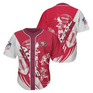 San Francisco 49ers Logo And Cartoon Players Baseball Jersey