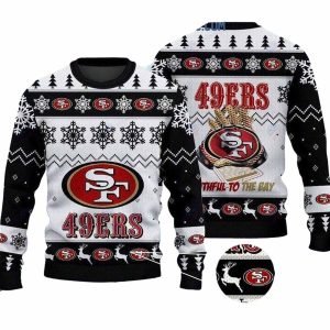 San Francisco 49ers Logo And Gloves White And Black Pattern Ugly Sweater