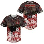 San Francisco 49ers Logo And Hibiscus Flowers Baseball Jersey