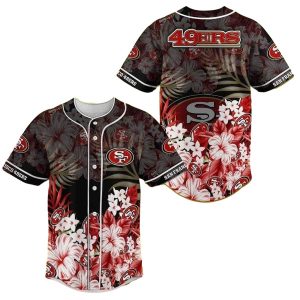 San Francisco 49ers Logo And Hibiscus Flowers Baseball Jersey