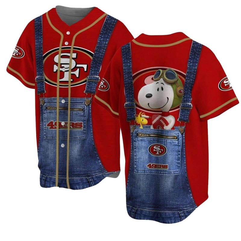 San Francisco 49Ers Logo And Snoopy Baseball Jersey 1