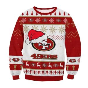 San Francisco 49ers Logo Hat Santa Claus White And Red Pattern Ugly Sweater