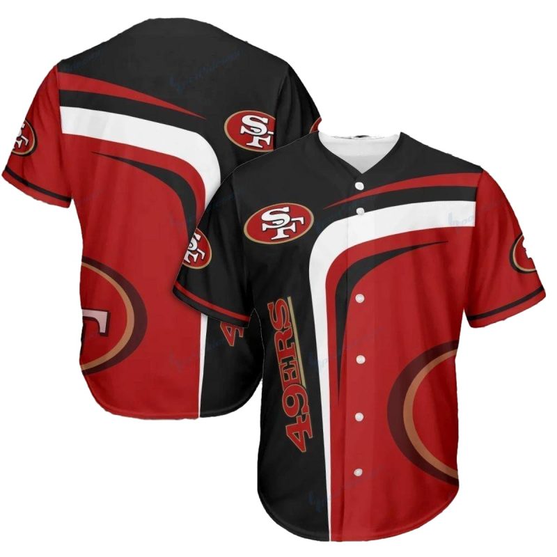 San Francisco 49Ers Logo Lovely Black White And Red Baseball Jersey 1
