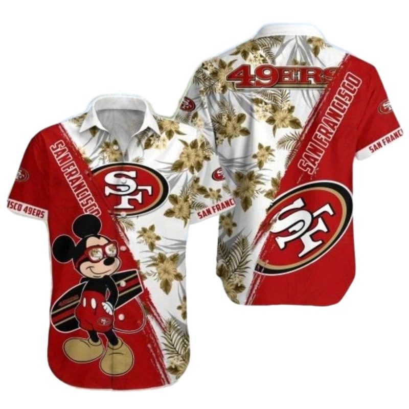 San Francisco 49Ers Mickey Hibiscus Adventure Hawaiian Shirt 1