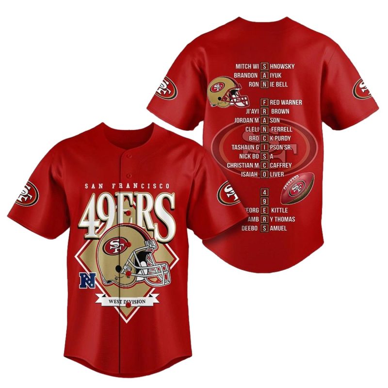 San Francisco 49Ers Name Players Red Baseball Jersey 1