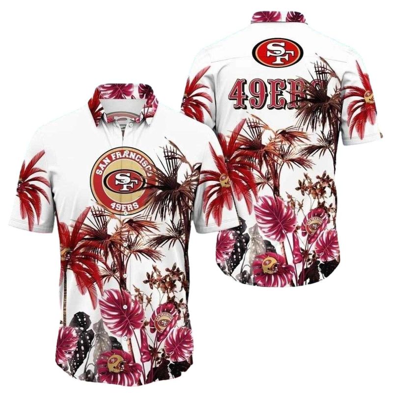 San Francisco 49Ers Palm Tree Tropical White Pattern Hawaiian Shirt 1