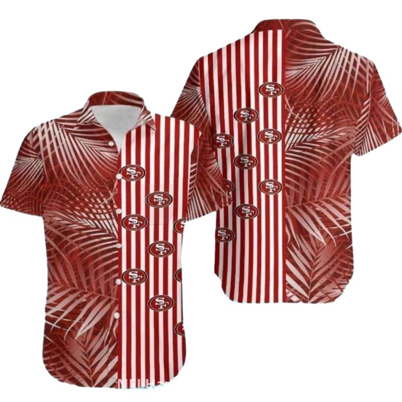San Francisco 49Ers Red And White Striped Palm Leaves Hawaiian Shirt 1