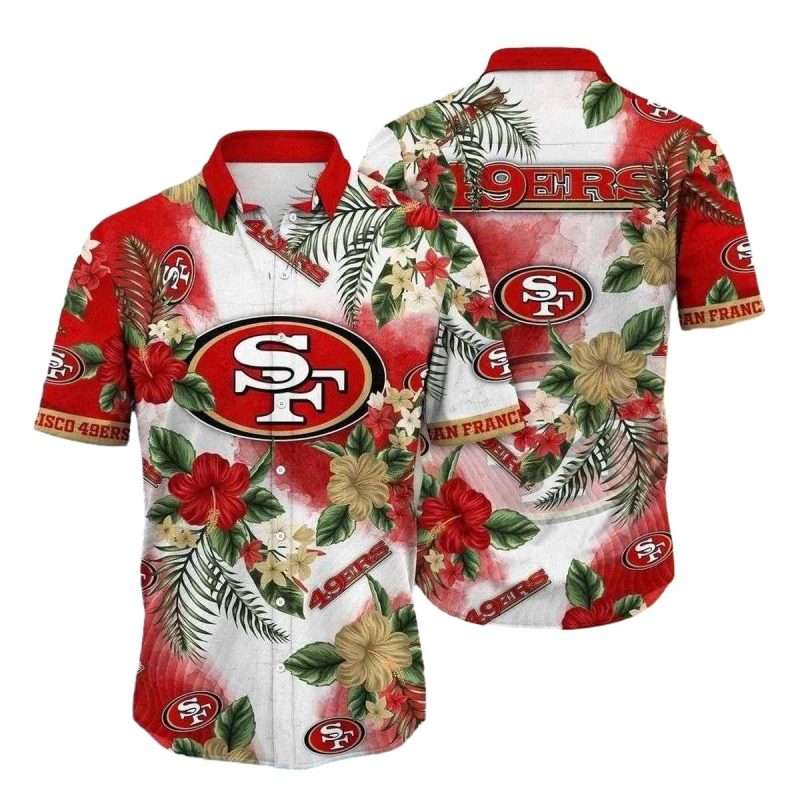 San Francisco 49Ers Red And Yellow Hibiscus Floral Tackle Hawaiian Shirt 1