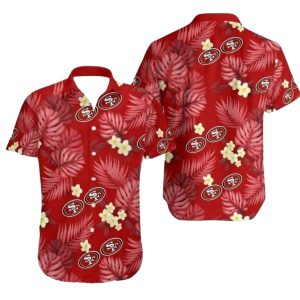 San Francisco 49ers Red And Yellow Tropical Leaf Hawaiian Shirt