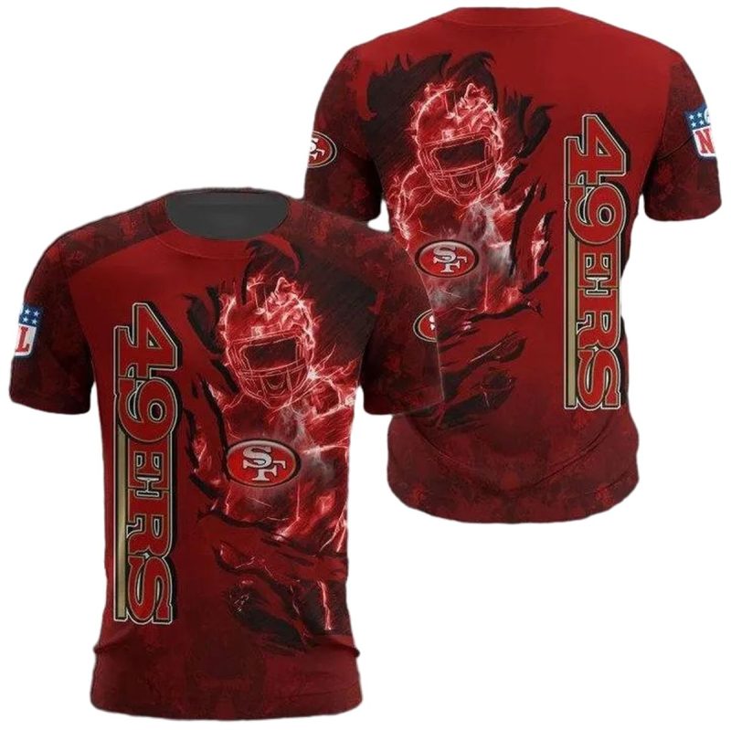 San Francisco 49Ers Red Scratch Fire Player Aop T Shirt 1