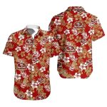 San Francisco 49ers Red With White Hibiscus Design Hawaiian Shirt