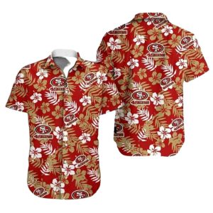 San Francisco 49ers Red With White Hibiscus Design Hawaiian Shirt