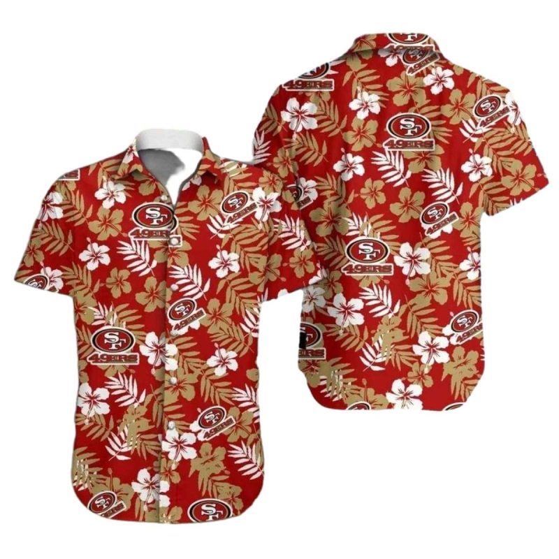 San Francisco 49Ers Red With White Hibiscus Design Hawaiian Shirt 1