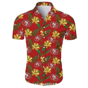 San Francisco 49ers Red With Yellow Hibiscus Hawaiian Shirt