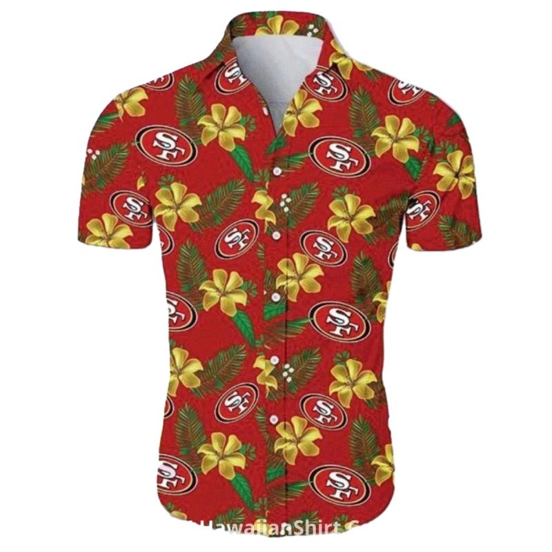San Francisco 49Ers Red With Yellow Hibiscus Hawaiian Shirt 1