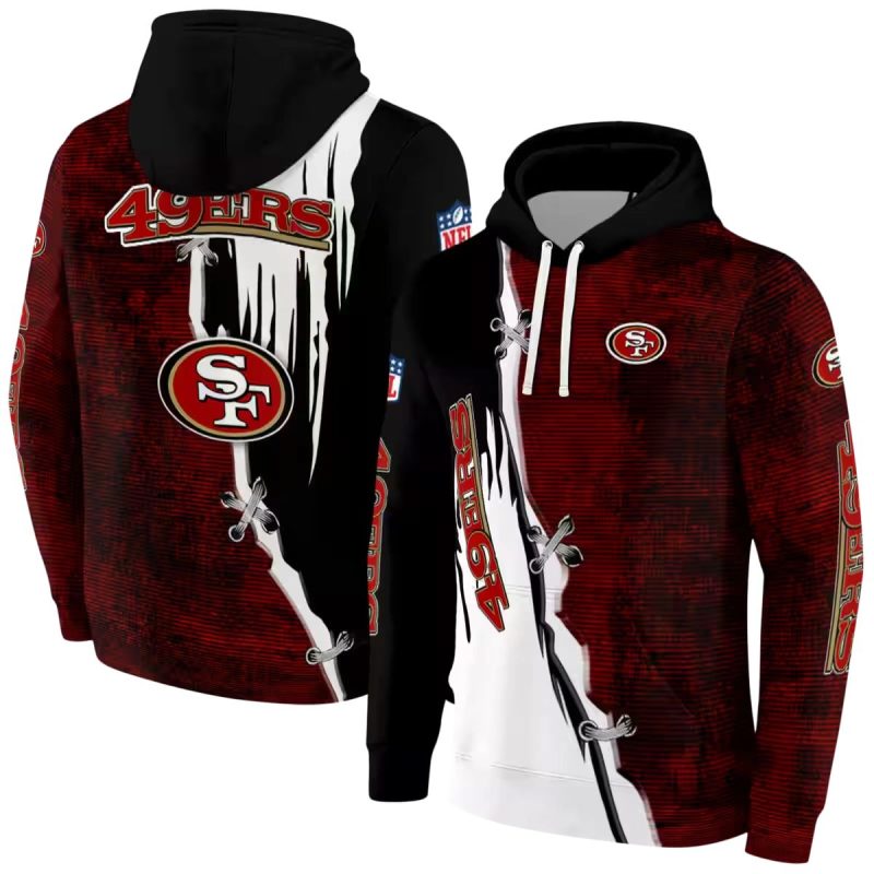 San Francisco 49Ers Ripped Pattern Red Black White Aop Hoodie 1