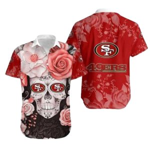 San Francisco 49ers Skull And Rose Art Design Hawaiian Shirt
