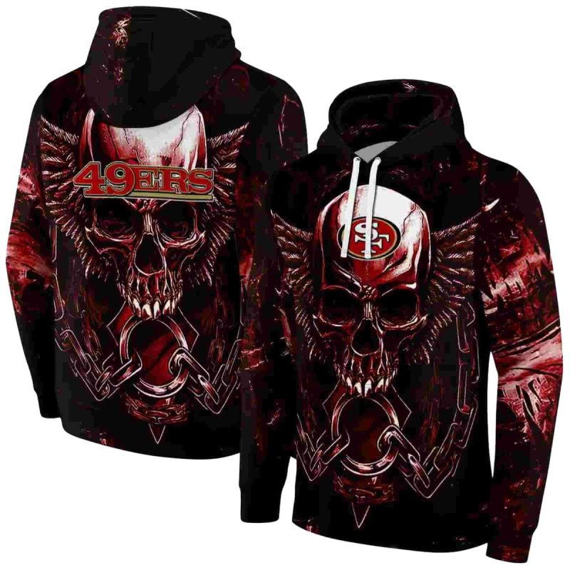 San Francisco 49Ers Skull Angel Artwork Red Black Aop Hoodie 1