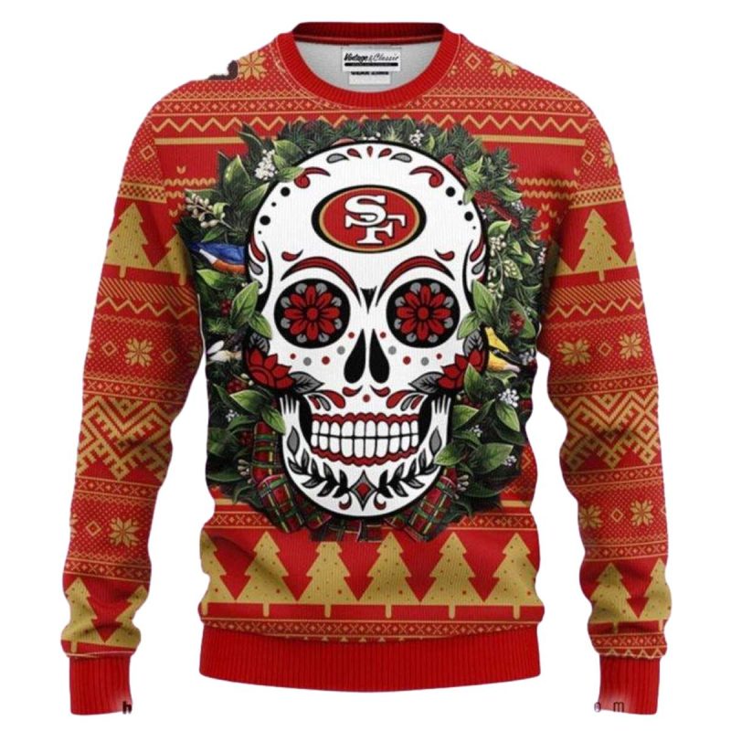 San Francisco 49Ers Skull Flower Ugly Sweater 1