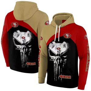 San Francisco 49ers Skull Punisher Gold Red Black AOP Hoodie