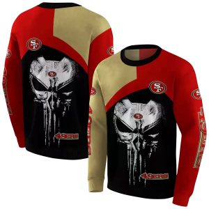San Francisco 49ers Skull Punisher Gold Red Black AOP Sweatshirt