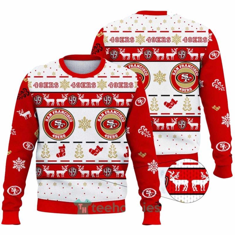 San Francisco 49Ers Snowflake Christmas Tree Stockings Pattern Ugly Sweater 1
