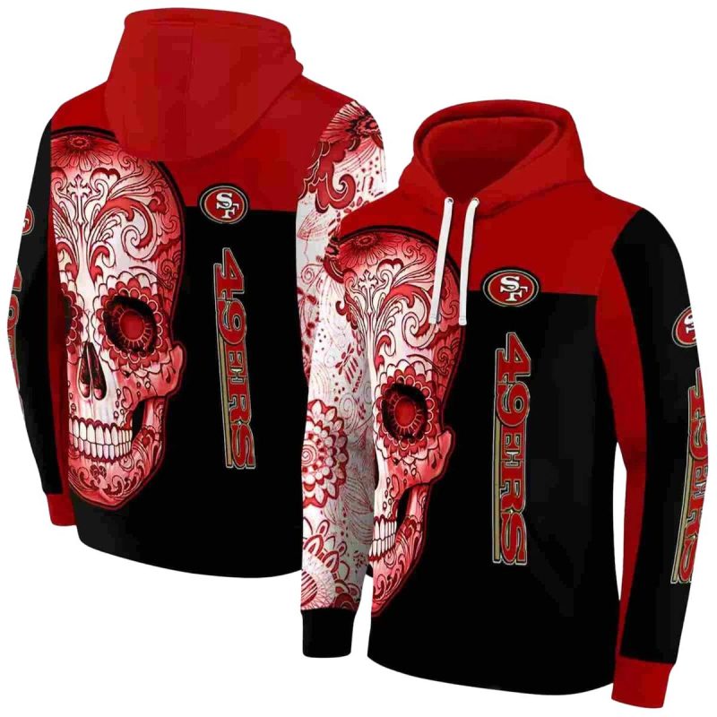 San Francisco 49Ers Sugar Skull Red Black Aop Hoodie 1