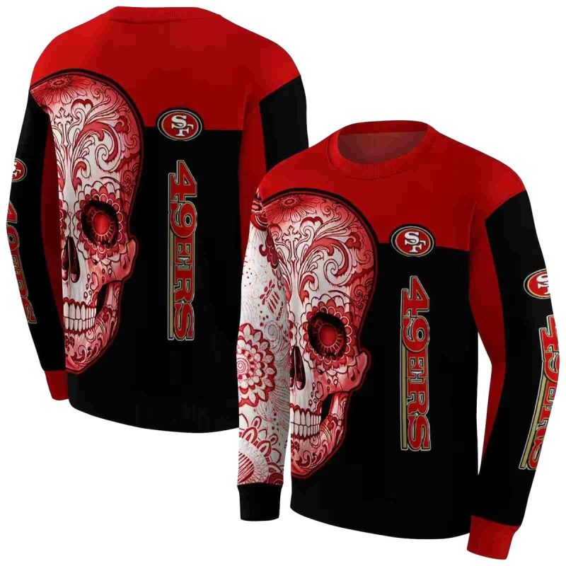 San Francisco 49Ers Sugar Skull Red Black Aop Sweatshirt 1